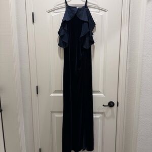 Lauren Navy Blue Velvet Maxi Ruffle Dress 14